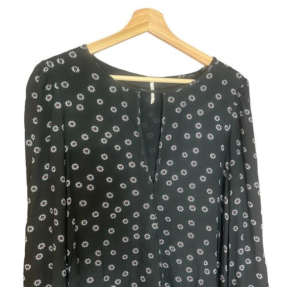 Free People Ny Printed Beck Mini Dress Womens Small Petite Black Floral - Picture 6 of 12